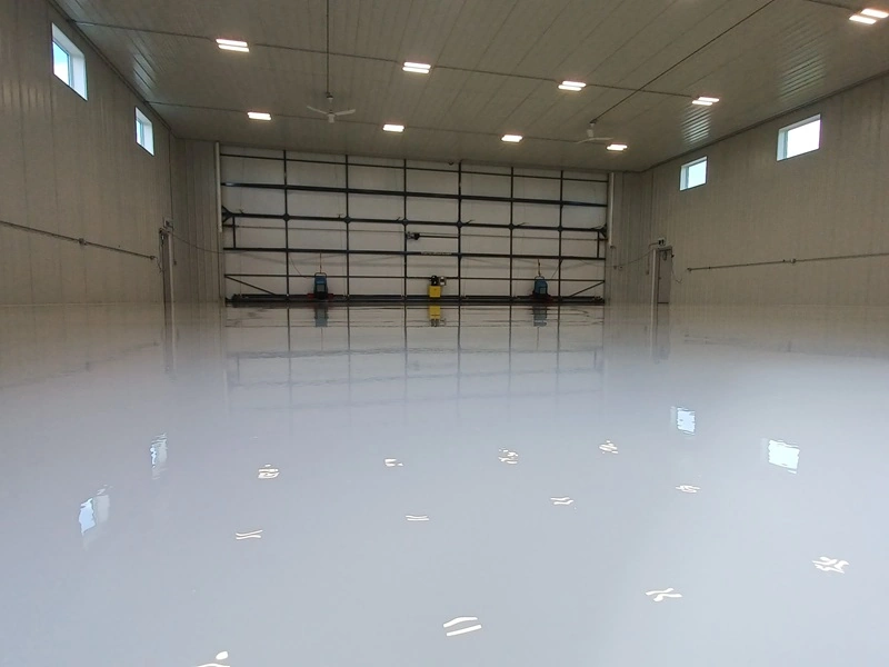 solid color epoxy, aircraft hanger